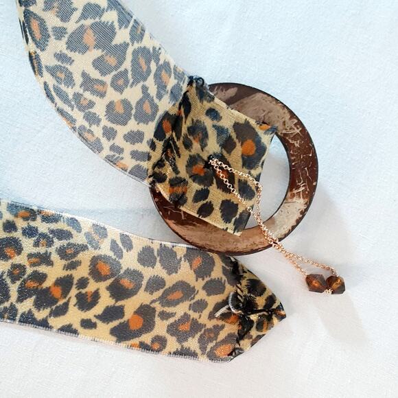 Handmade Sheer Leopard Print Ribbon Belt Coconut Buckle Chain Bead Embellishment - Picture 8 of 10
